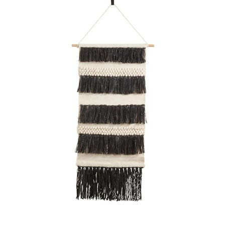 SARO LIFESTYLE SARO Textured Woven Wall Hanging with Fringe Layered Design Black WA988.BK